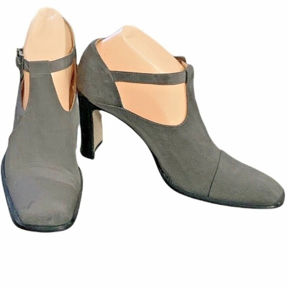 Lavorazione Artigiana US 9/Italy 39 Gray Square Toe T-Strap Heel #240A - Picture 1 of 7